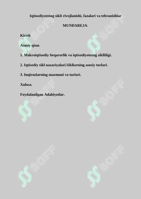 Iqtisodiyotning sikli rivojlanishi,fazalari va tebranishlar
