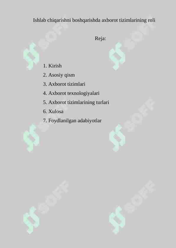 Ishlab chiqarishni boshqarishda axborot tizimlarining roli
