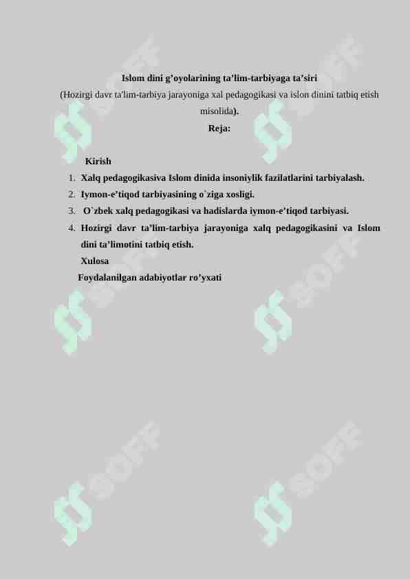 Islom dini g’oyolarining ta’lim-tarbiyaga ta’siri