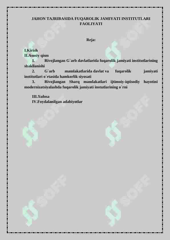 JAHON TAJRIBASIDA FUQAROLIK JAMIYATI INSTITUTLARI FAOLIYATI