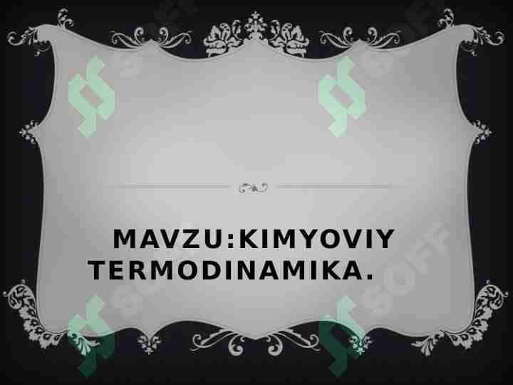 KIMYOVIY TERMODINAMIKA