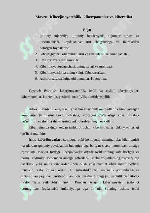 Kiberjinoyatchilik, kiberqonunlar va kiberetika