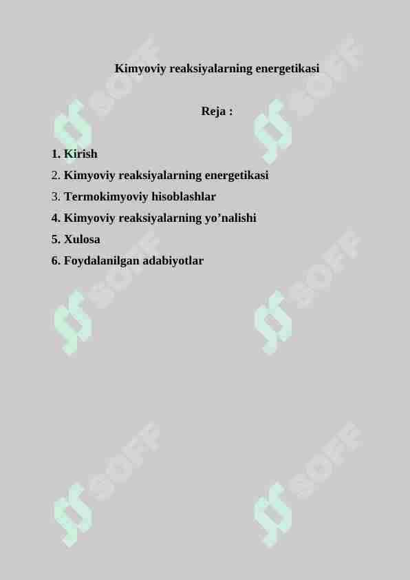 Kimyoviy reaksiyalarning energetikasi
