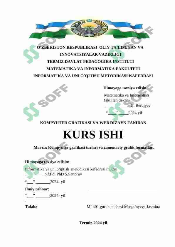 Kompyuter grafikasi turlari va zamonaviy grafik formatlar