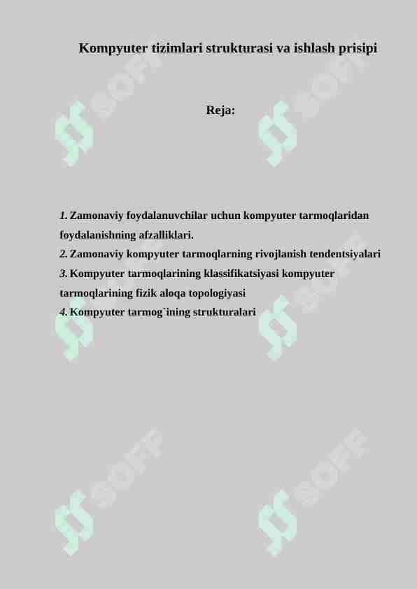 Kompyuter tizimlari strukturasi va ishlash prisipi