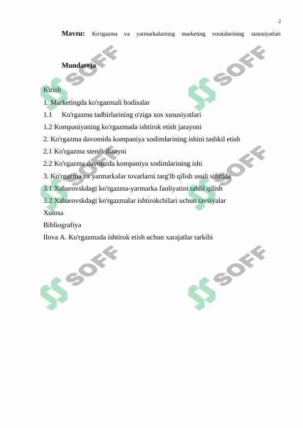 Ko'rgazma va yarmarkalarning marketing vositalarining xususiyatlari