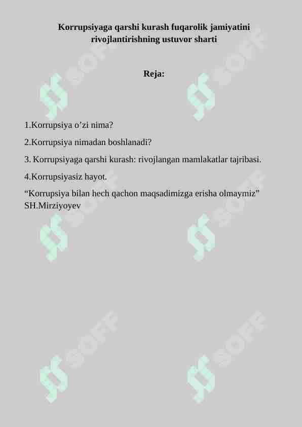 Korrupsiyaga qarshi kurash fuqarolik jamiyatini rivojlantirishning ustuvor sharti