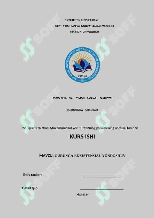 GURUXGA EKZISTENSIAL YONDOSHUV kurs ishi