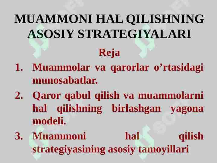 MUAMMONI HAL QILISHNING ASOSIY STRATEGIYALARI
