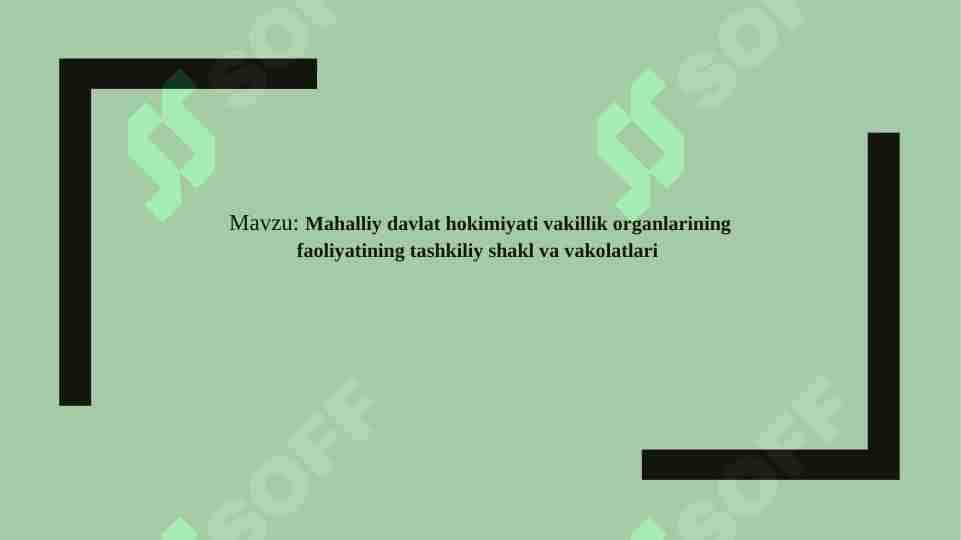 Mahalliy davlat hokimiyati vakillik organlarining faoliyatining tashkiliy shakl va vakolatlari