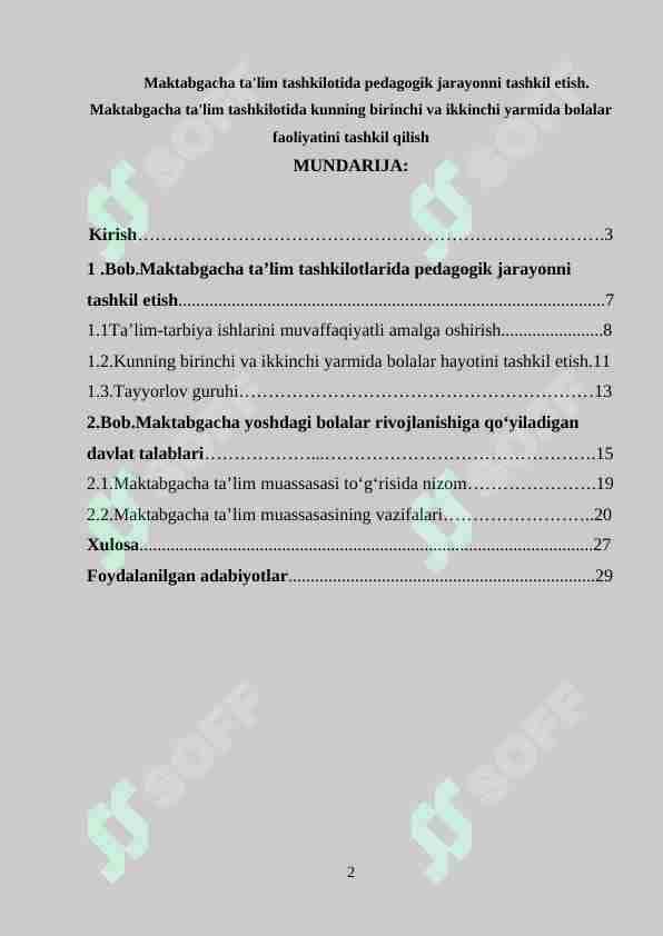 Maktabgacha ta'lim tashkilotida pedagogik jarayonni tashkil etish. Maktabgacha ta'lim tashkilotida kunning birinchi va ikkinchi yarmida bolalar faoliyatini tashkil qilish