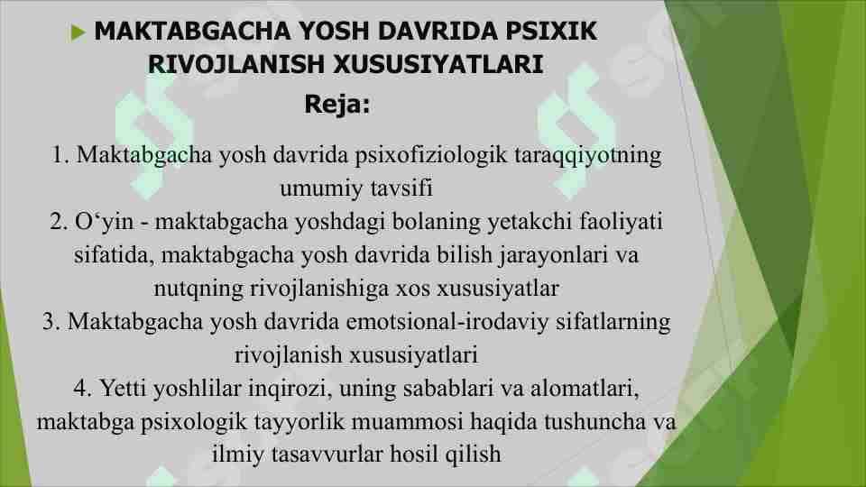 MAKTABGACHA YOSH DAVRIDA PSIXIK RIVOJLANISH XUSUSIYATLARI