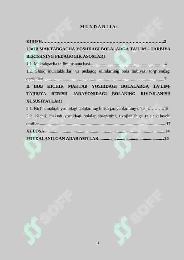 KICHIK MAKTAB YOSHIDAGI BOLALARGA TA’LIM-TARBIYA BERISH JARAYONIDAGI BOLANING RIVOJLANISH XUSUSIYATLARI