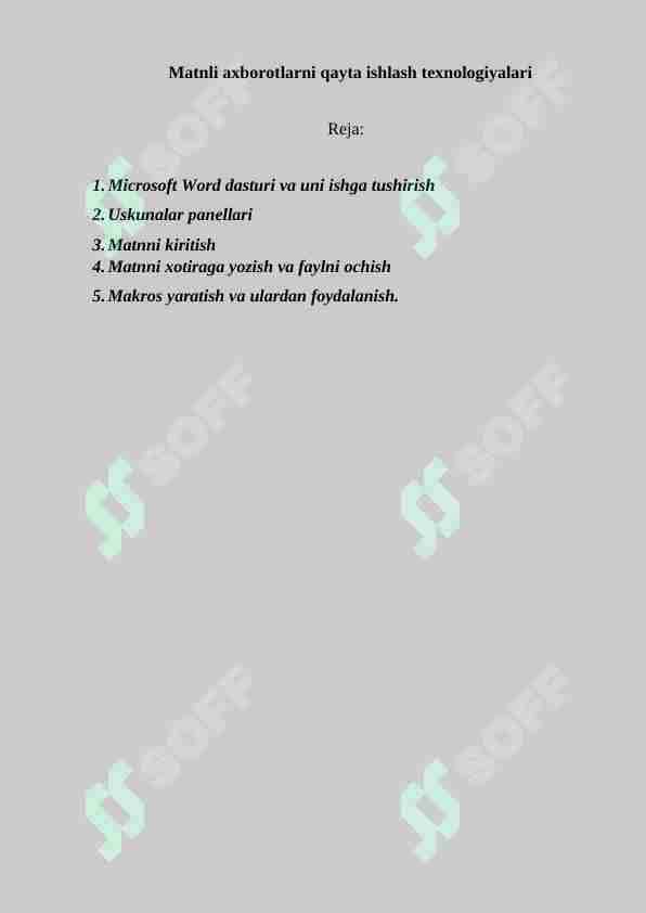 Matnli axborotlarni qayta ishlash texnologiyalari
