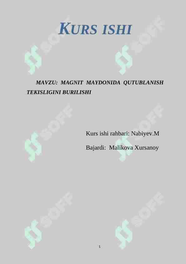 MAGNIT MAYDONIDA QUTUBLANISH TEKISLIGINI BURILISHI