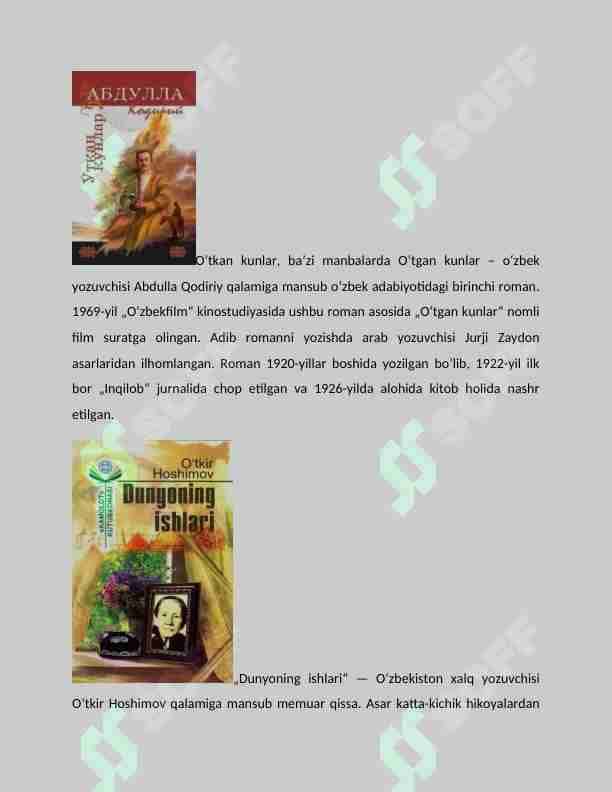 O'zbek milliy adabiyoti durdona asarlari haqida umumiy ma'lumot