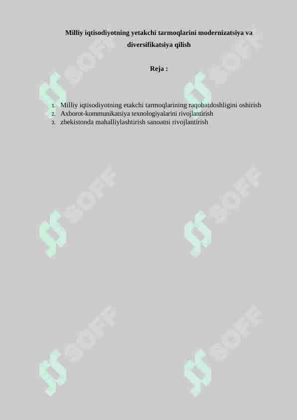 Mustaqillik yillarida O`zbekistonning iqtisodiy taraqqiyot yo`li