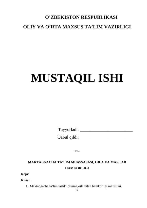 Maktabgacha taʼlim muassasasi, oila va maktab hamkorligi .