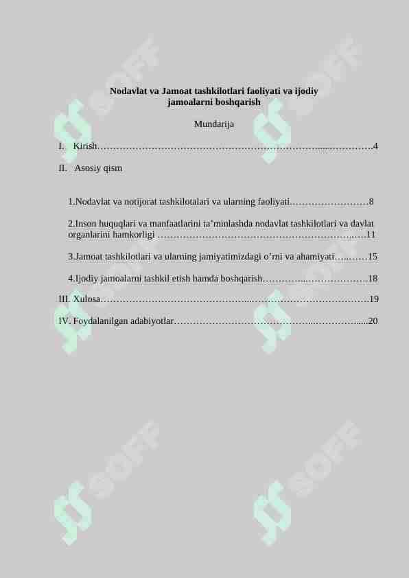 Nodavlat va Jamoat tashkilotlari faoliyati va ijodiy jamoalarni boshqarish