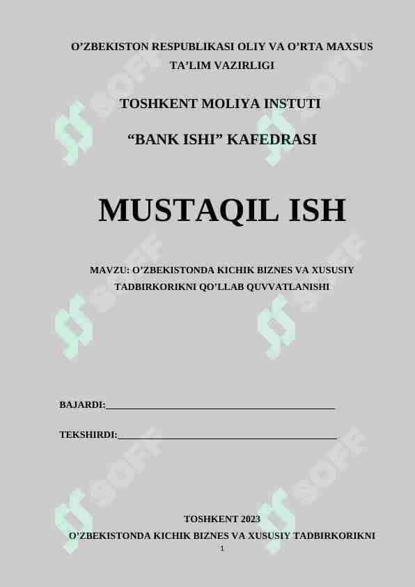O’ZBEKISTONDA KICHIK BIZNES VA XUSUSIY TADBIRKORIKNI QO’LLAB QUVVATLANISHI