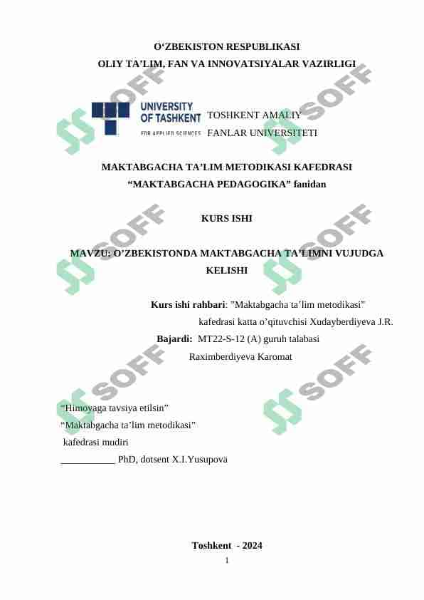 O'zbekistonda maktabgacha ta'limni vujudga kelishi
