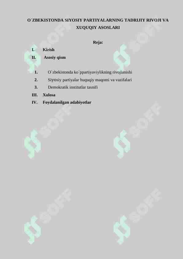 O`ZBEKISTONDA SIYOSIY PARTIYALARNING TADRIJIY RIVOJI VA XUQUQIY ASOSLARI