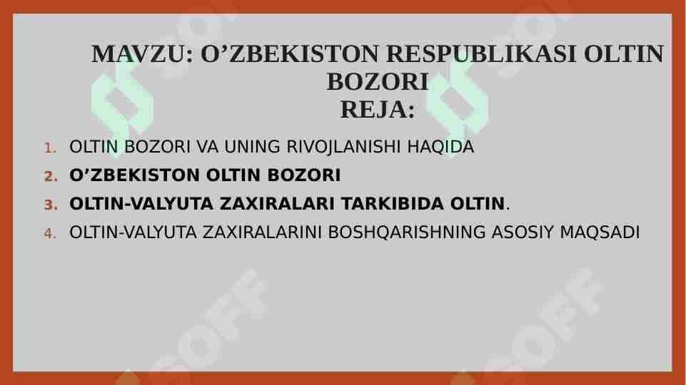 O’ZBEKISTON RESPUBLIKASI OLTIN BOZORI