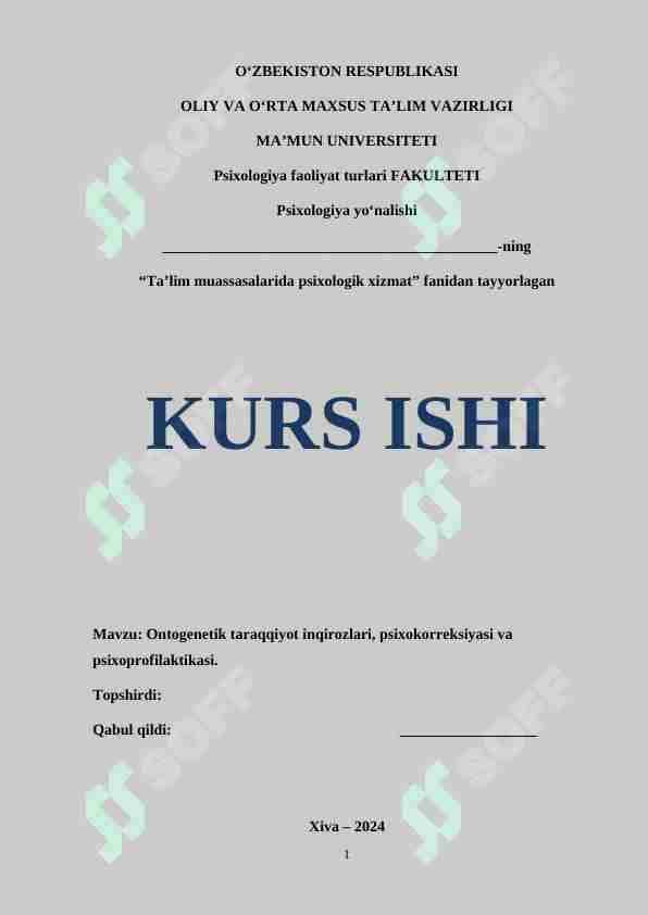 Ontogenetik taraqqiyot inqirozlari, psixokorreksiyasi va psixoprofilaktikasi