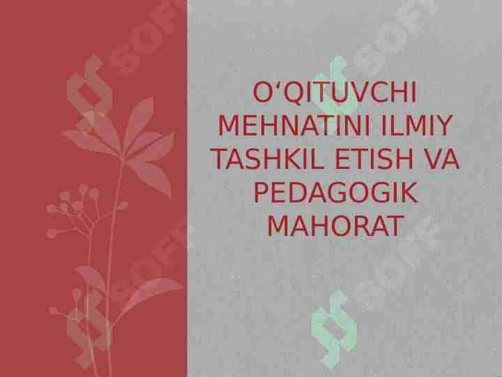 O‘qituvchi mehnatini ilmiy tashkil etish va pedagogik mahorat