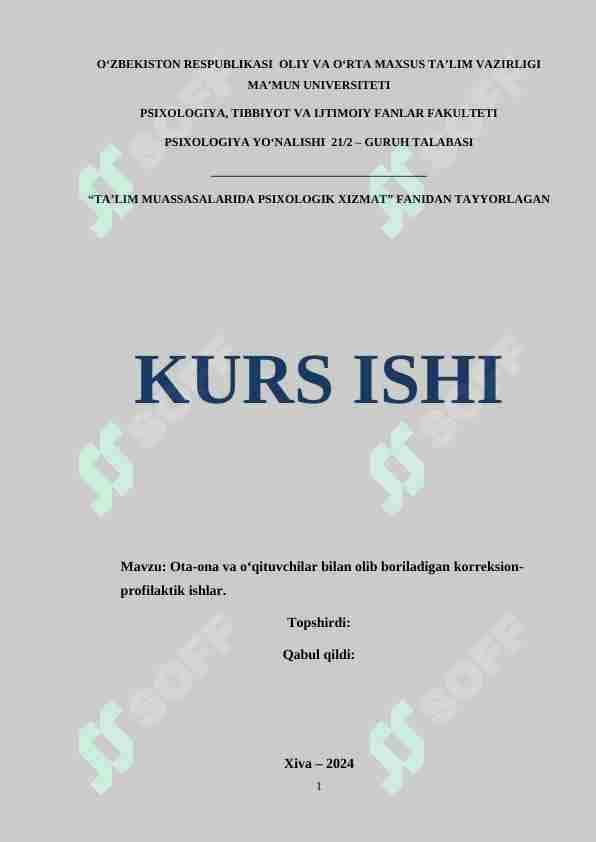 Ota-ona va o’qituvchilar bilan olib boriladigan korreksion-profilaktik ishlar