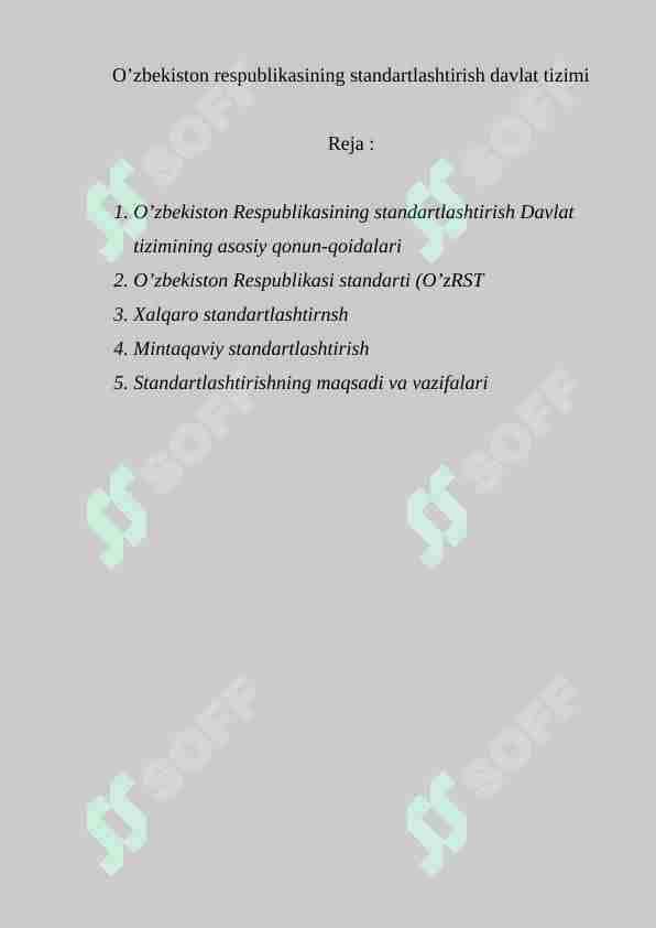 O’zbеkiston rеspublikasining standartlashtirish davlat tizimi