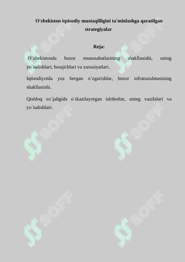 O'zbekiston iqtisodiy mustaqilligini ta'minlashga qaratilgan strategiyalar