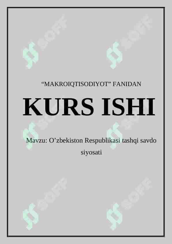 O’zbekiston Respublikasi tashqi savdo siyosati