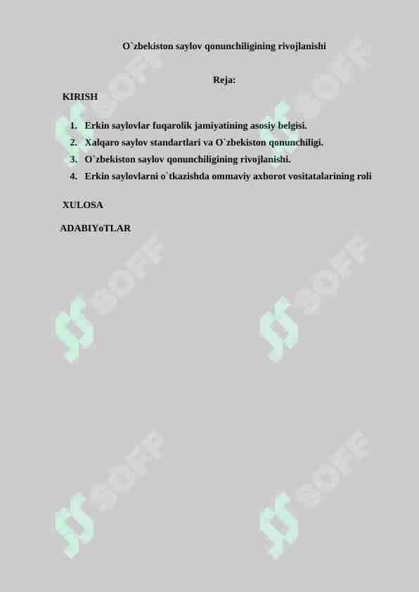 O`zbekiston saylov qonunchiligining rivojlanishi