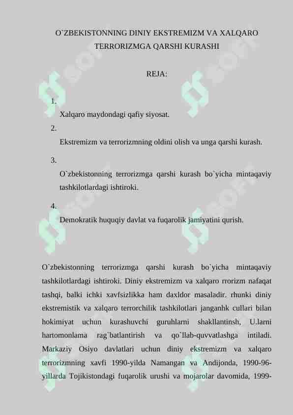 O`zbekistonning diniy ekstremizm va xalqaro terrorizmga qarshi kurashi