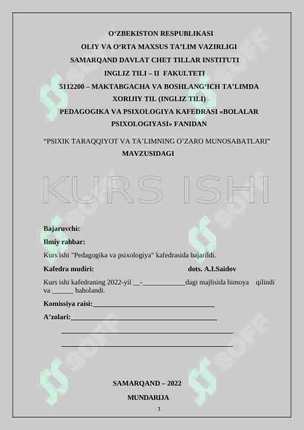 PSIXIK TARAQQIYOT VA TA’LIMNING O’ZARO MUNOSABATLARI