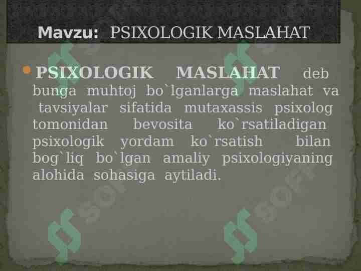PSIXOLOGIK MASLAHAT