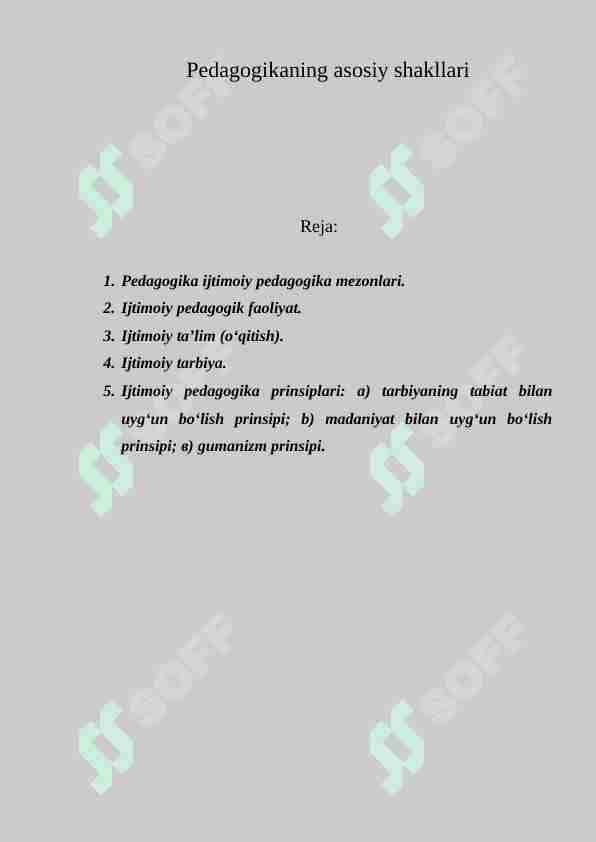 Pedagogikaning asosiy shakllari