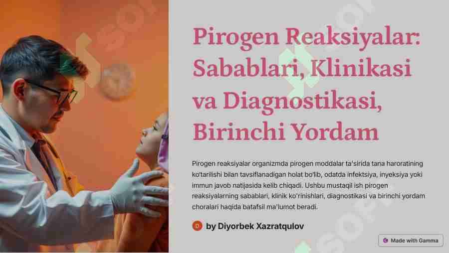 Pirogen reaksiyalar: sabablari, klinikasi va diagnostikasi, Birinchi yordam.