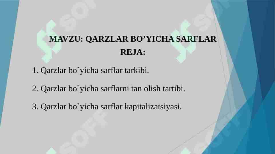 QARZLAR BO’YICHA SARFLAR