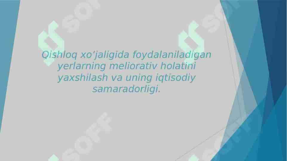 Qishloq xoʻjaligida foydalaniladigan yerlarning meliorativ holatini yaxshilash va uning iqtisodiy samaradorligi.