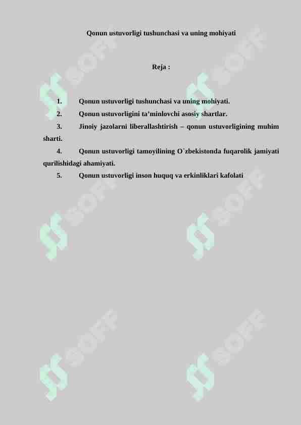 Qonun ustuvorligi tushunchasi va uning mohiyati