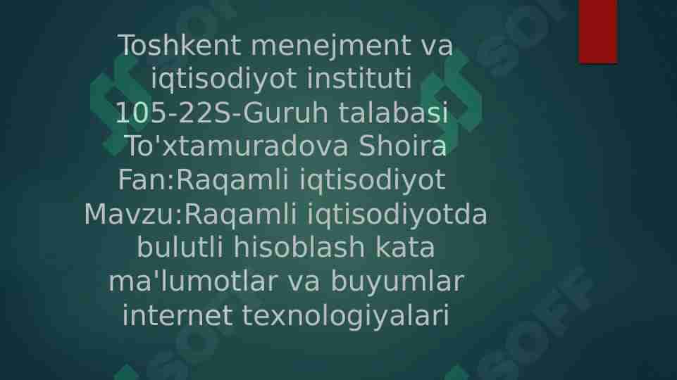 Raqamli iqtisodiyotda bulutli hisoblash kata ma'lumotlar va buyumlar internet texnologiyalari