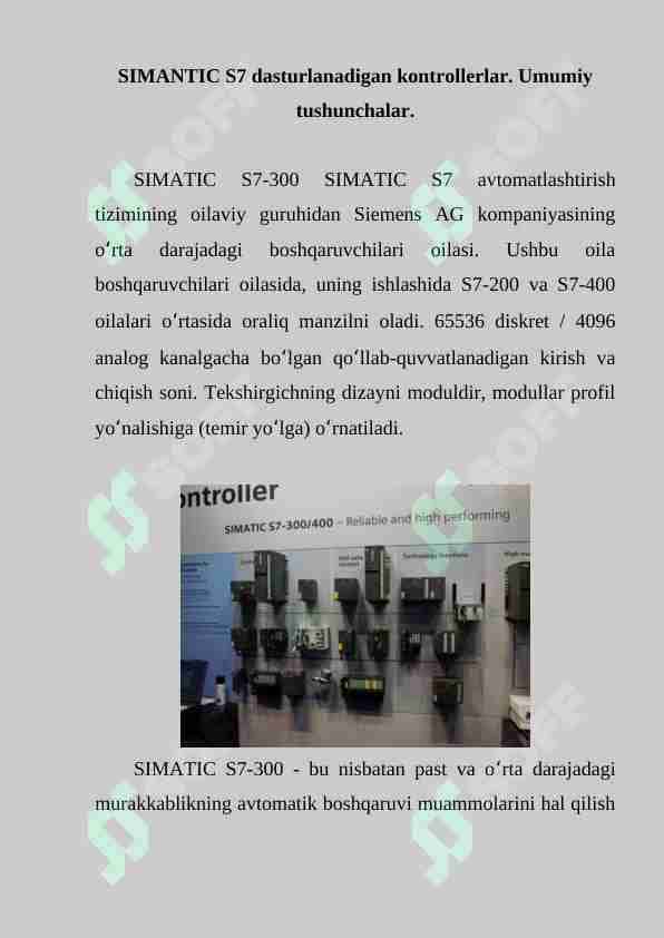 SIMANTIC S7 dasturlanadigan kontrollerlar