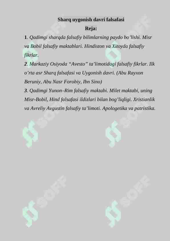 Sharq uygonish davri falsafasi
