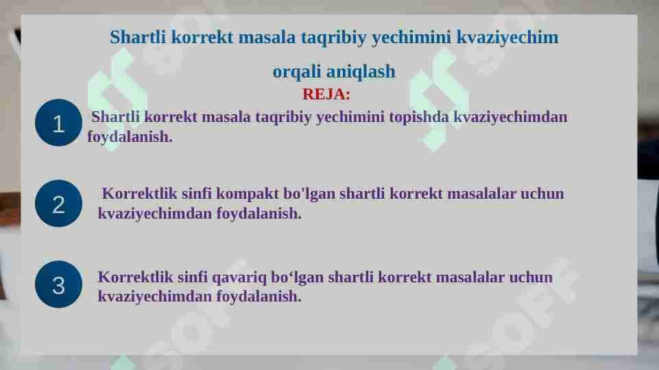 Shartli korrekt masala taqribiy yechimini kvaz yechim orqali aniqlash