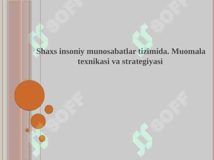 Shaxs insoniy munosabatlar tizimida. Muomala texnikasi va strategiyasi