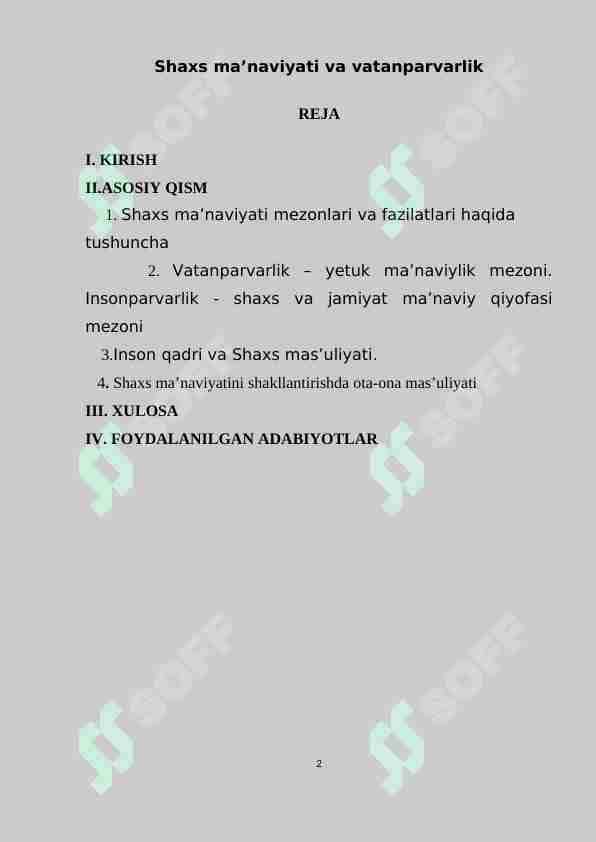 Shaxs ma’naviyati va vatanparvarlik