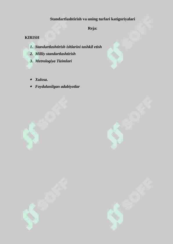 Standartlashtirish va uning turlari katigoriyalari