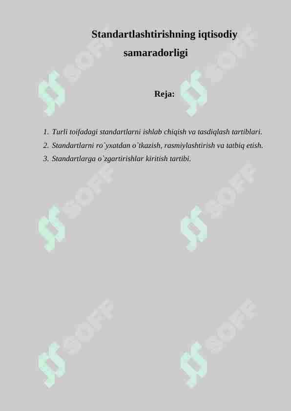 Standartlashtirishning iqtisodiy samaradorligi